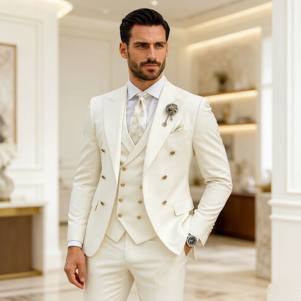 Men Formal Wear Modern - 남성 아이보리 웨딩 수트 슬림핏 3피스