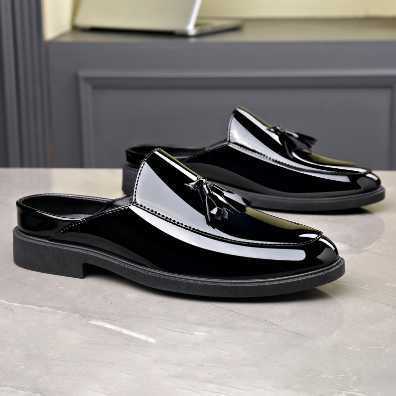 Formal Men Daily Wear Footwear - 남성용 검은색 특수 가죽 소재의 뮬,
