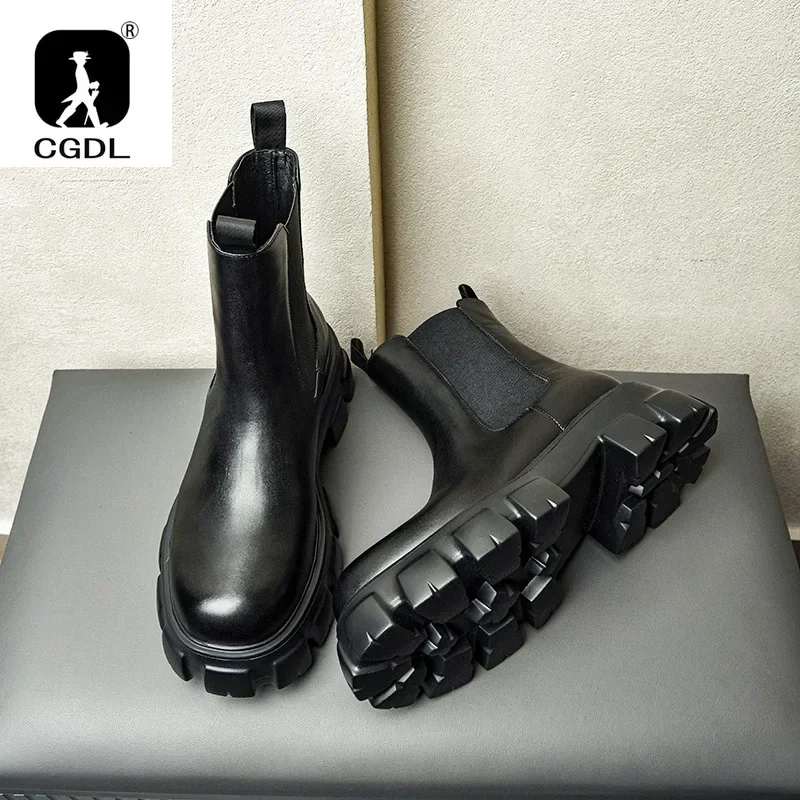 Men Formal Wear With Boots - 남성용 진짜 가죽 두꺼운 밑창 부츠,