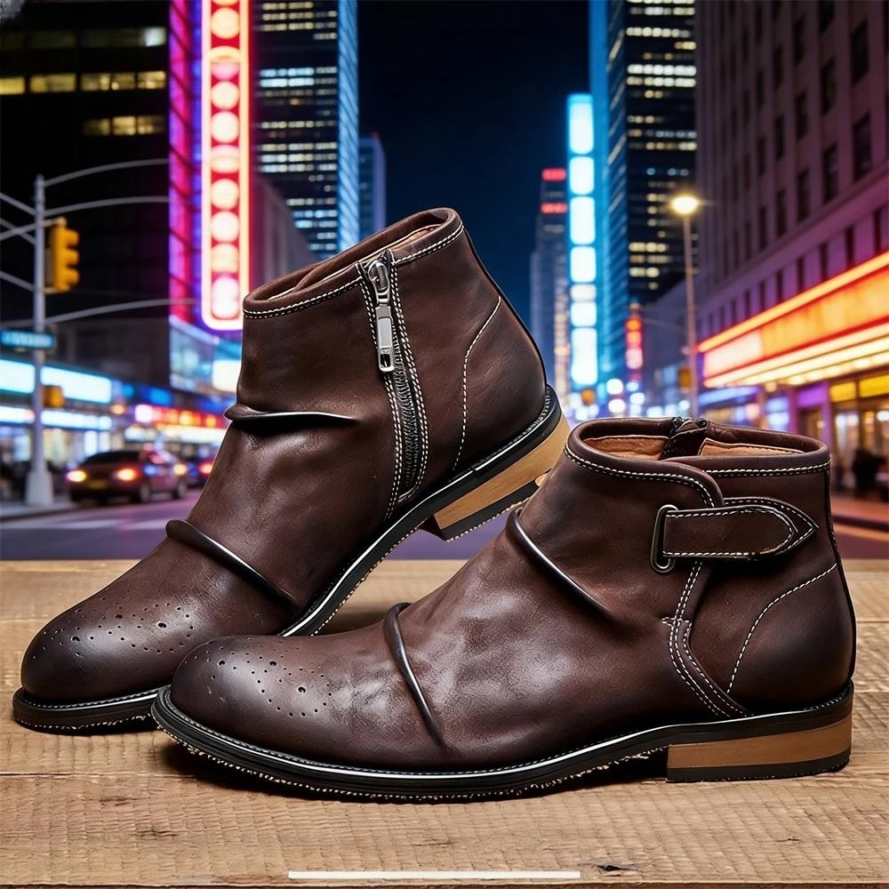 남성용 브로그 토 앵클 부츠, 버클 스트랩 지퍼 포멀  - Formal Men Daily Wear Footwear 리뷰 및 가격
