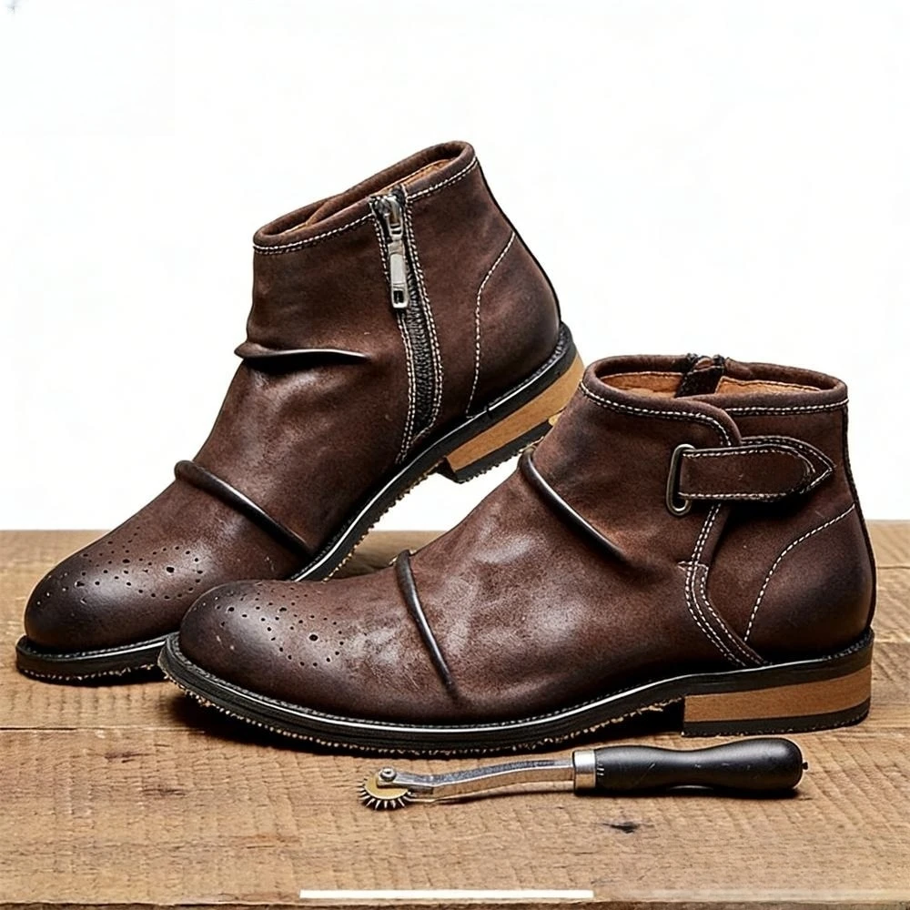 남성용 브로그 토 앵클 부츠, 버클 스트랩 지퍼 포멀  - Formal Men Daily Wear Footwear 리뷰 및 가격