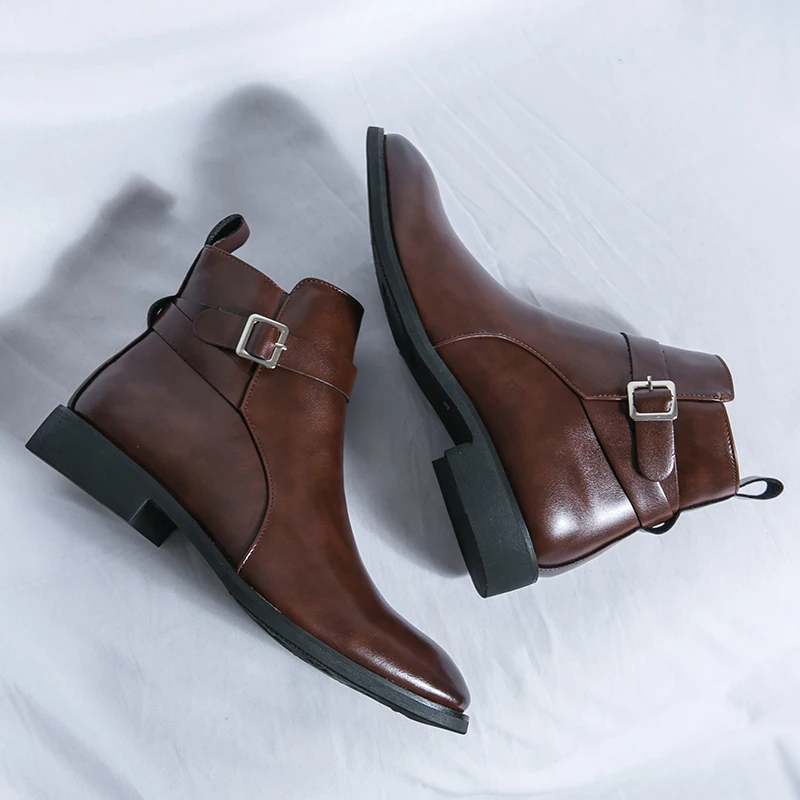 패션 디자이너 남성용 지적 가죽 부츠 영국 비즈니스 드 - Men Formal Wear With Boots 리뷰 및 가격