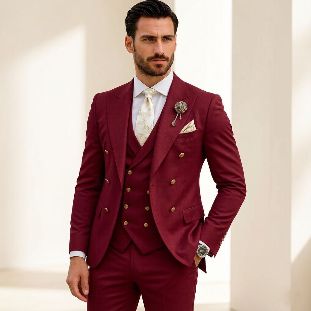 남성 아이보리 웨딩 수트 슬림핏 3피스 더블 브레스티드 - Men Formal Wear Modern 리뷰 및 가격