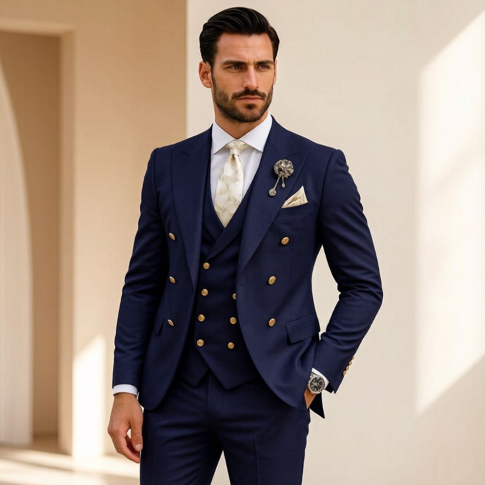 남성 아이보리 웨딩 수트 슬림핏 3피스 더블 브레스티드 - Men Formal Wear Modern 리뷰 및 가격