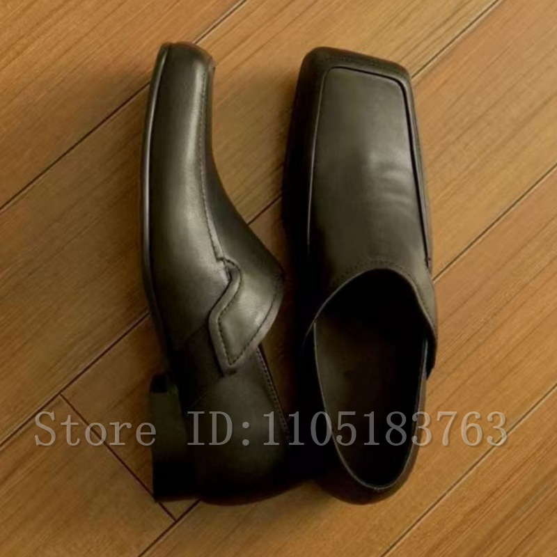 남성용 블랙 가죽 스퀘어 토 로퍼 클래식 정장 및 캐주 - Formal Men Daily Wear Footwear 리뷰 및 가격