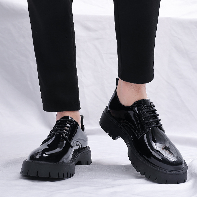 남성용 블랙 에나멜 가죽 레이스업 청키 플랫폼 옥스퍼드 - Men Formal Wear All Black 리뷰 및 가격