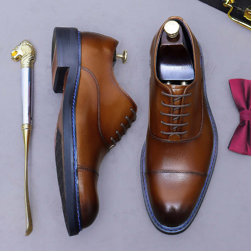 코냑 캡토 옥스퍼드 정품 가죽 레이스업 슈즈 블루 콘트 - Formal Men Daily Wear Footwear 리뷰 및 가격
