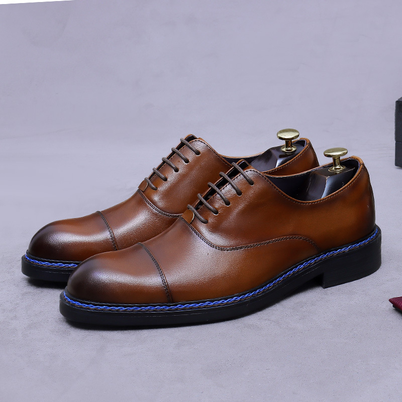 코냑 캡토 옥스퍼드 정품 가죽 레이스업 슈즈 블루 콘트 - Formal Men Daily Wear Footwear 리뷰 및 가격