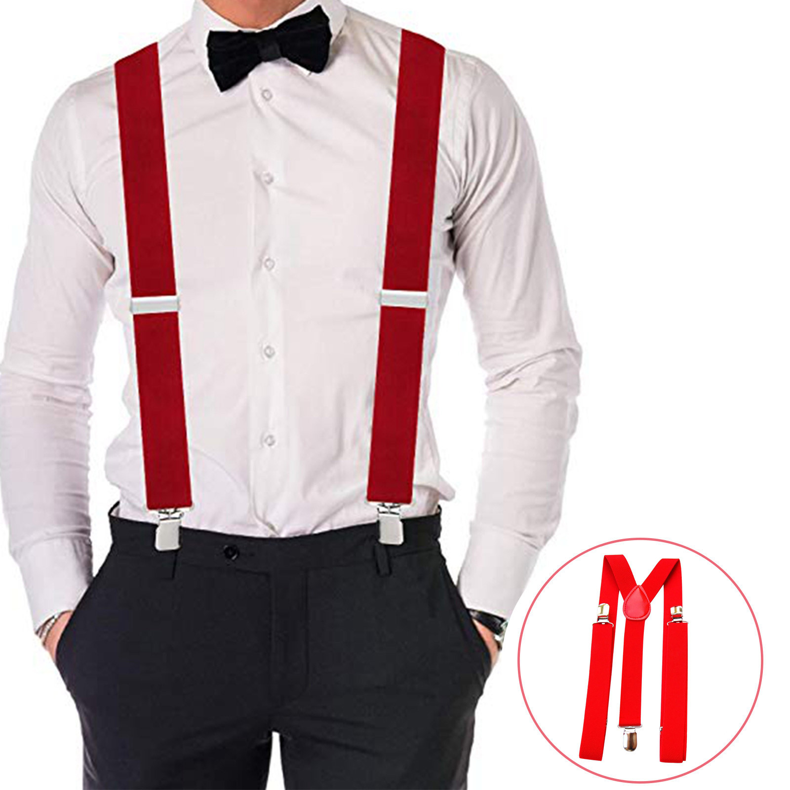 빨간색 조절 가능한 멜빵 남성용 나비 넥타이 세트 정장 - Men'S Formal Wear With Suspenders 리뷰 및 가격